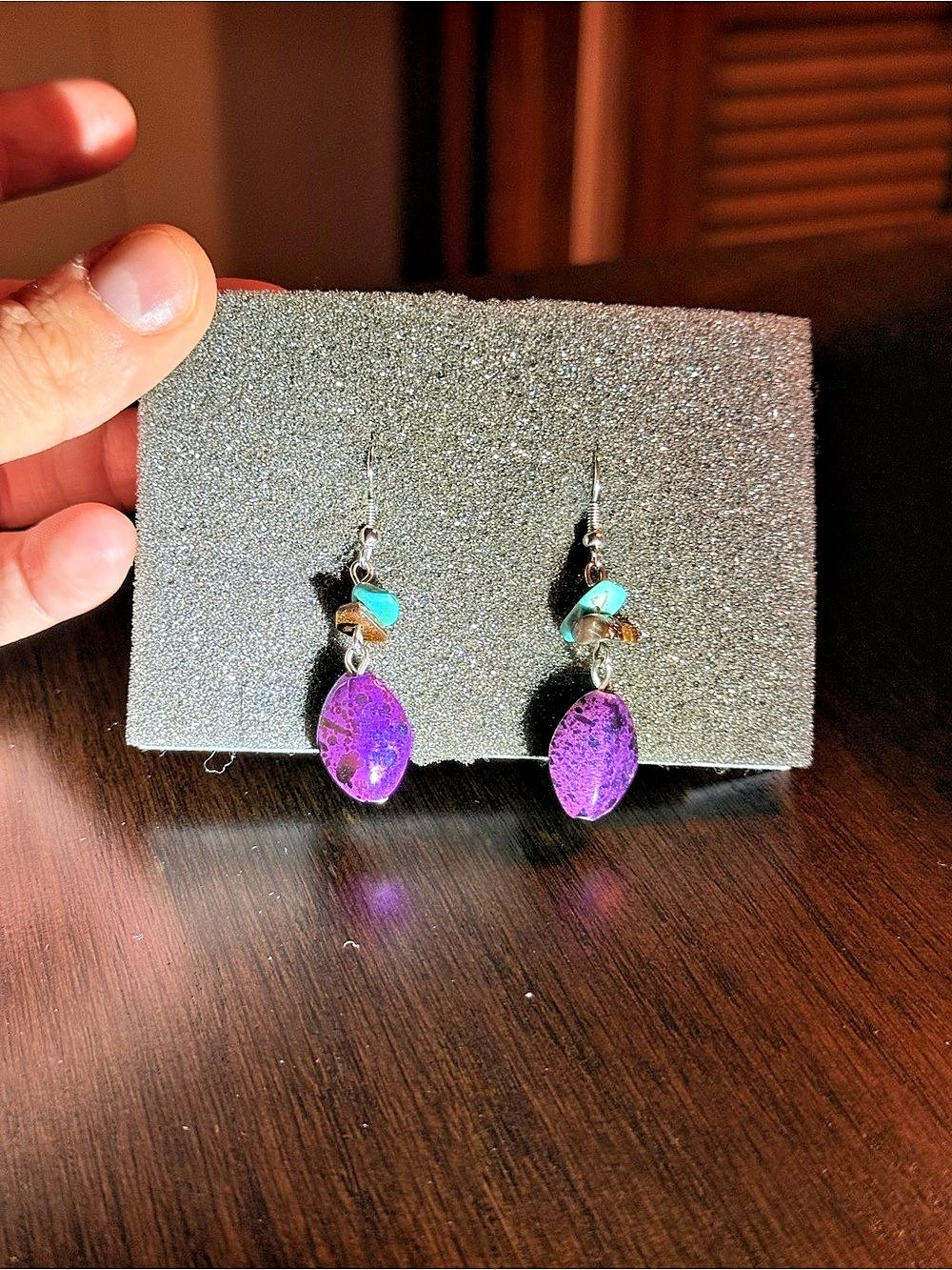 Purple & Turquoise Drop Dangle Earrings Like New